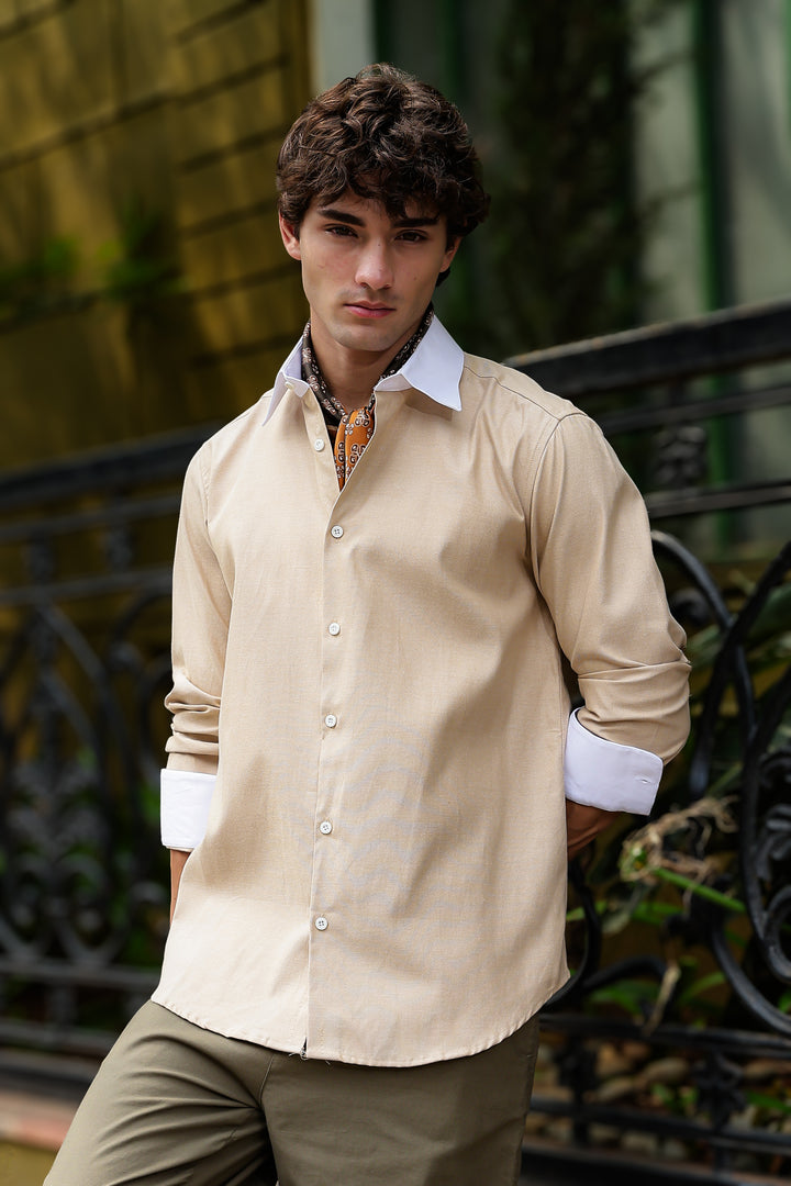 Contrast Collar : Oxford Beige Shirt