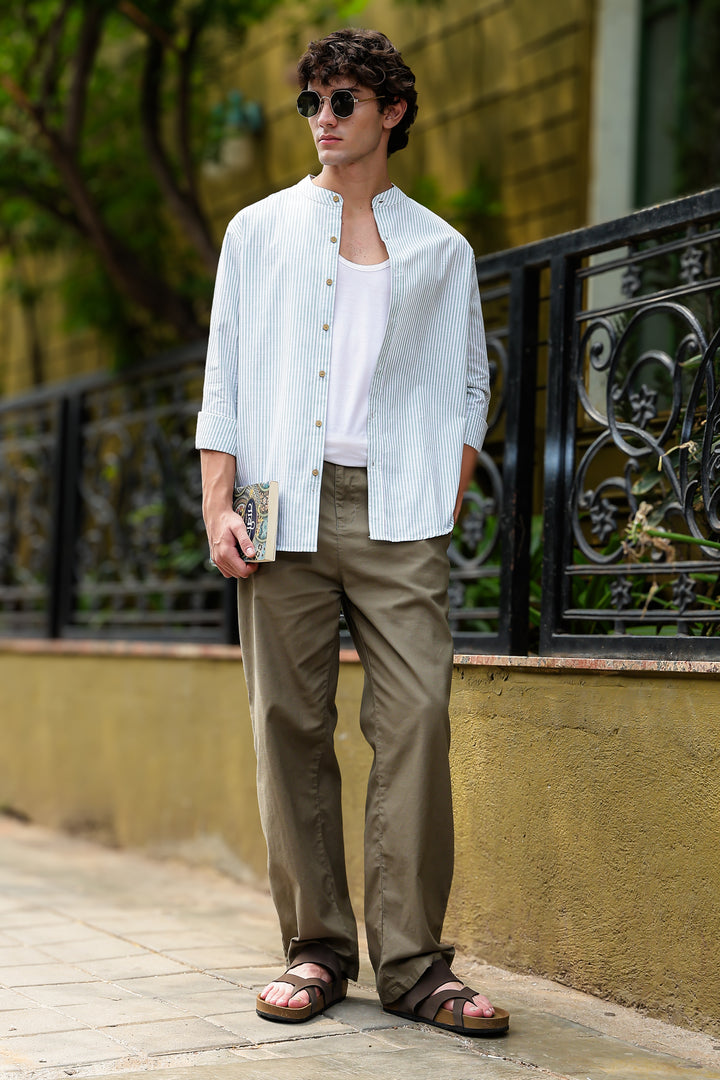 Streaks: Mandarin Collar Mint Green Shirt