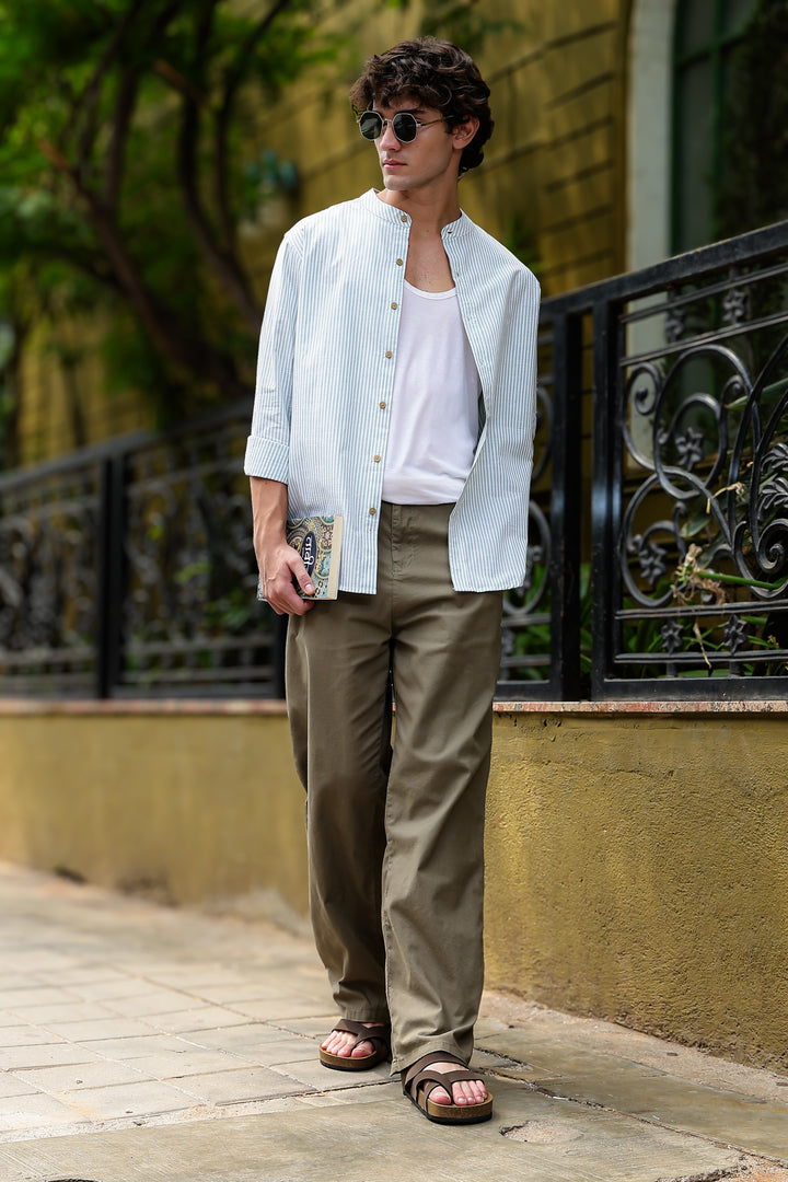 Streaks: Mandarin Collar Mint Green Shirt