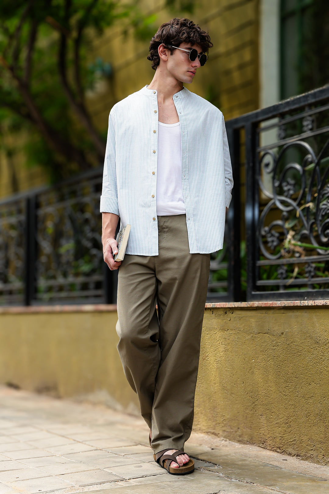 Streaks: Mandarin Collar Mint Green Shirt