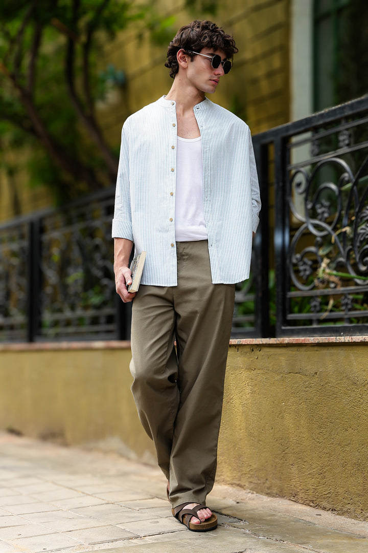 Streaks: Mandarin Collar Mint Green Shirt