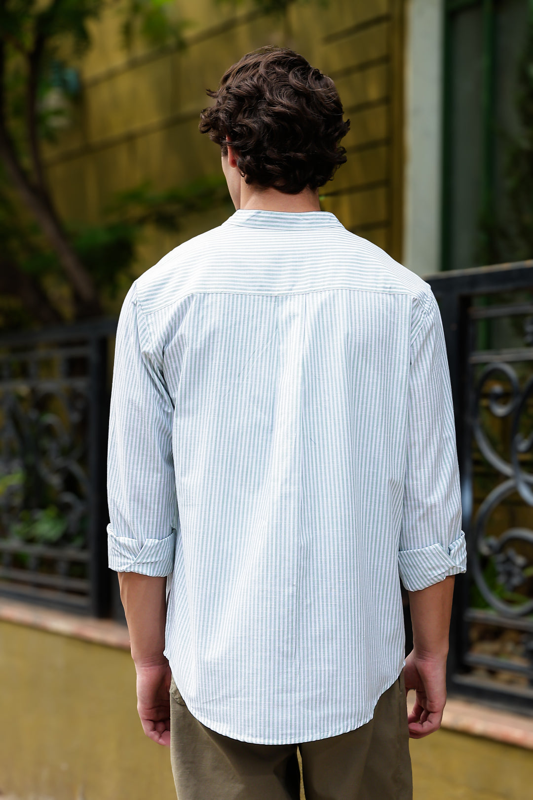Streaks: Mandarin Collar Mint Green Shirt