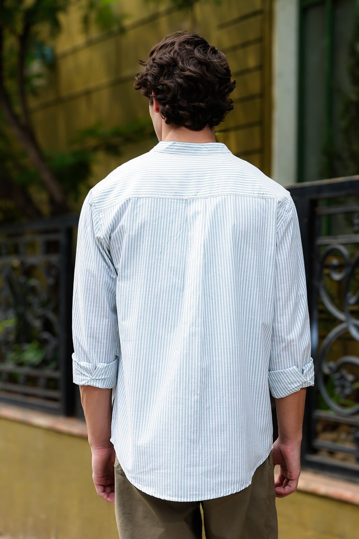 Streaks: Mandarin Collar Mint Green Shirt