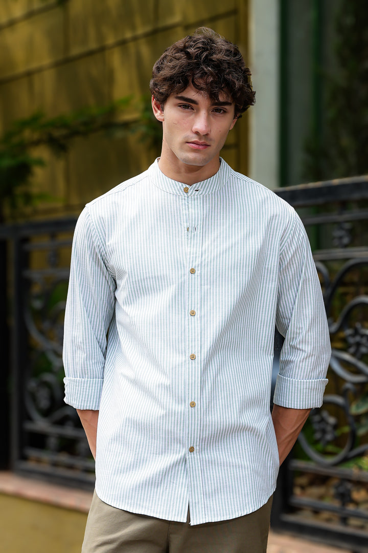 Streaks: Mandarin Collar Mint Green Shirt