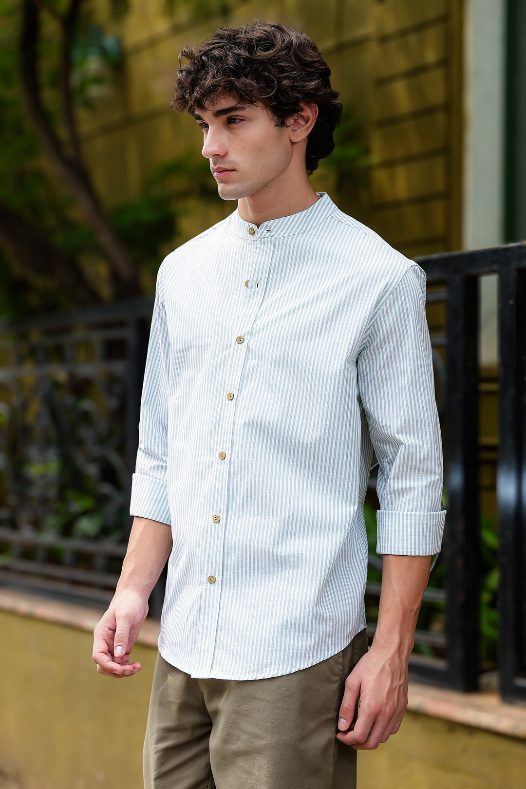 Streaks: Mandarin Collar Mint Green Shirt