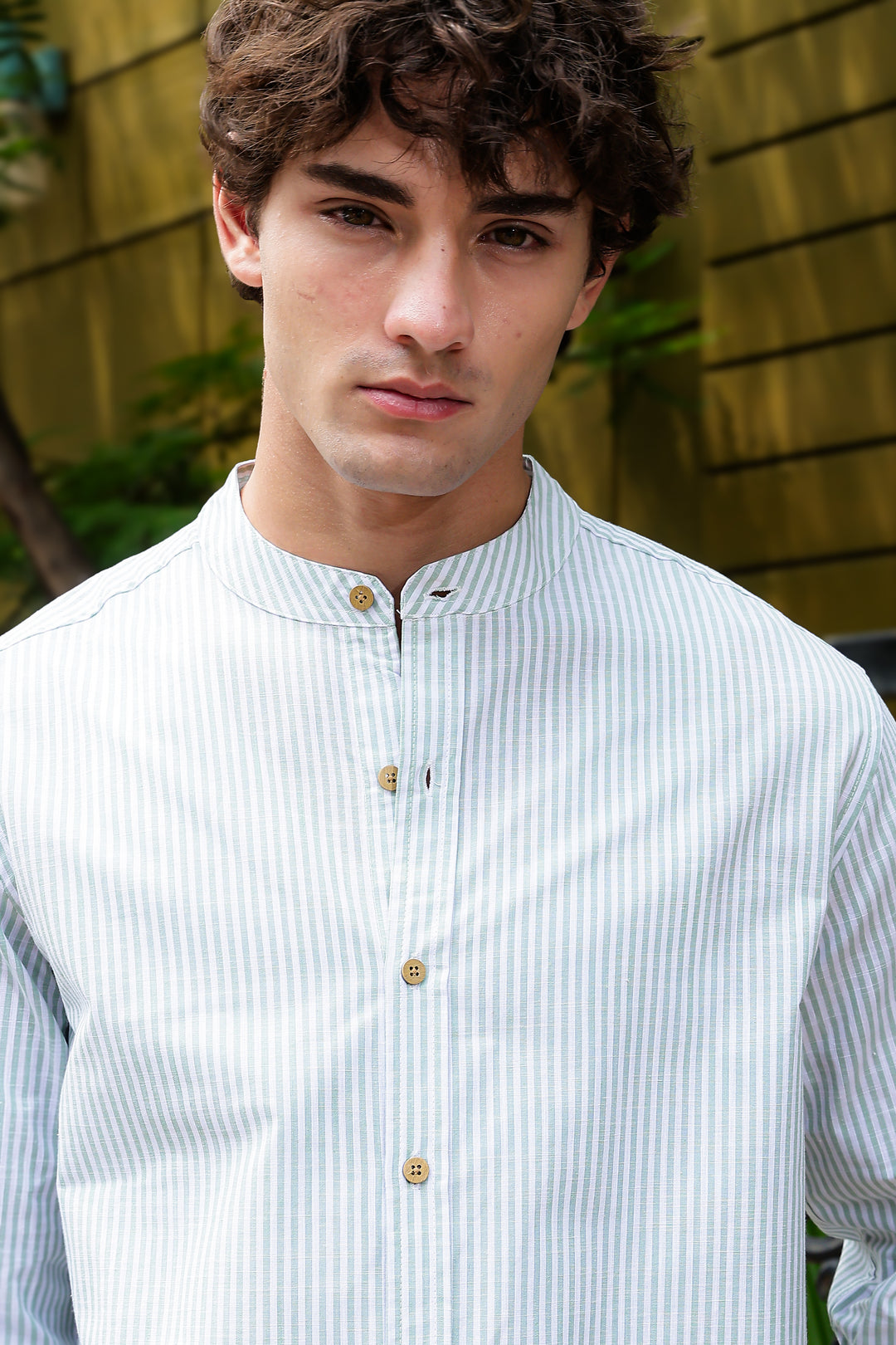 Streaks: Mandarin Collar Mint Green Shirt