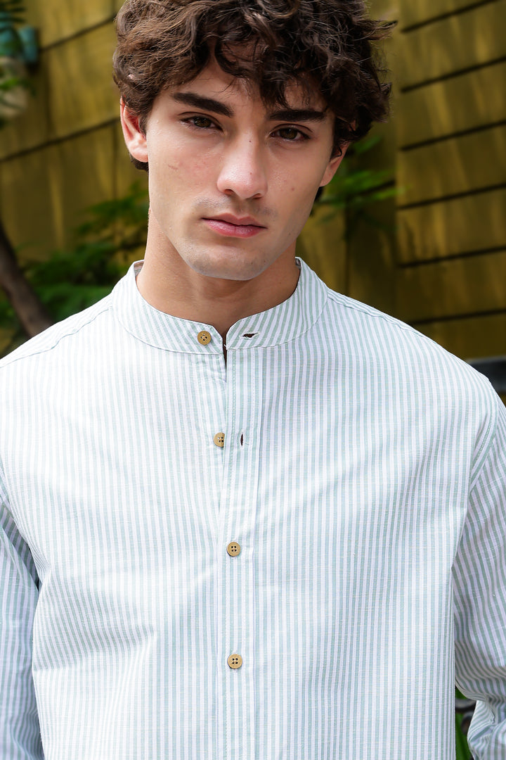 Streaks: Mandarin Collar Mint Green Shirt