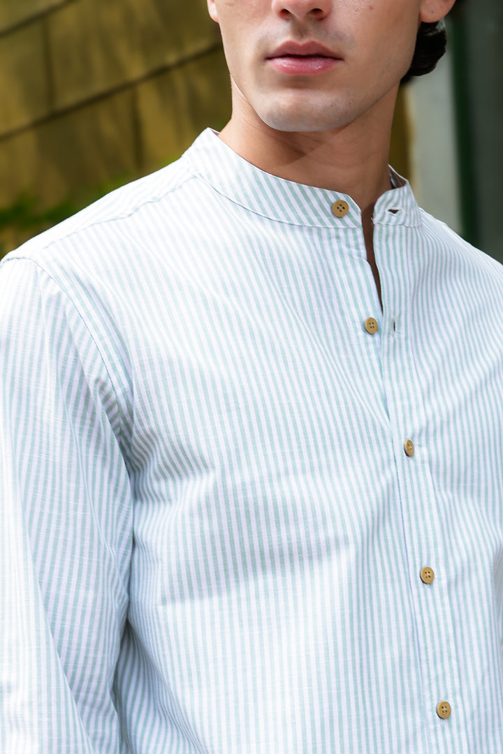 Streaks: Mandarin Collar Mint Green Shirt