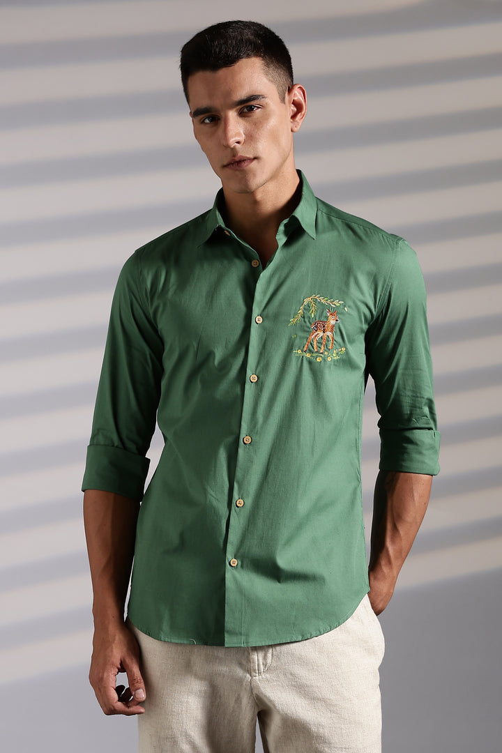Forest Deer Embroidery Shirt