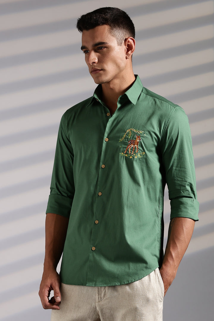 Forest Deer Embroidery Shirt