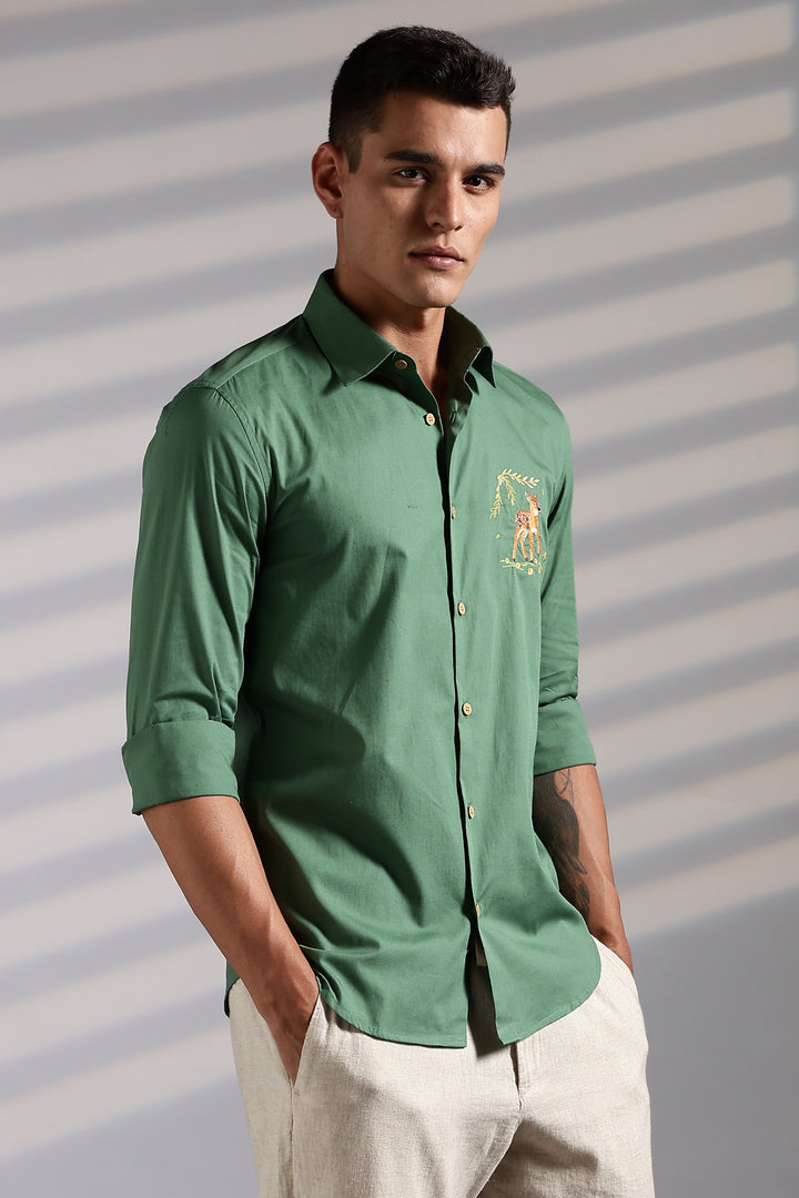 Forest Deer Embroidery Shirt