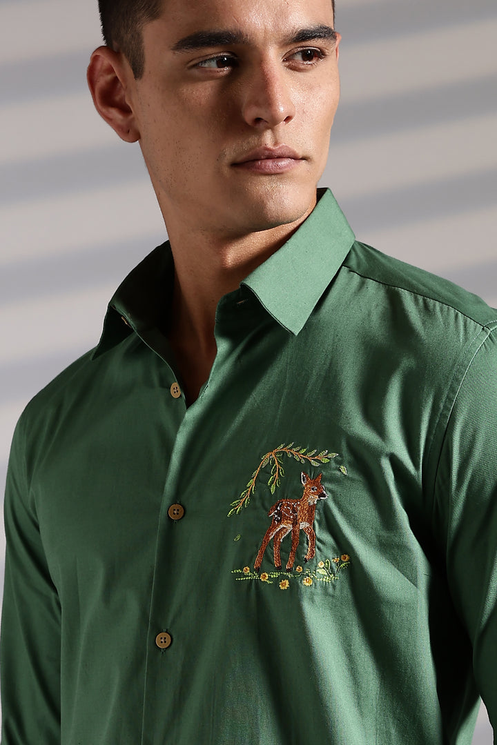 Forest Deer Embroidery Shirt