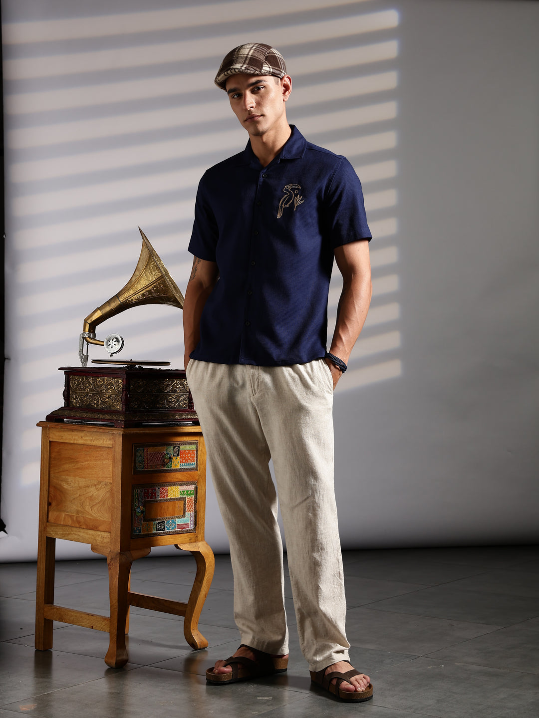 Golden Bird: Embroidery Textured Fabric Shirt