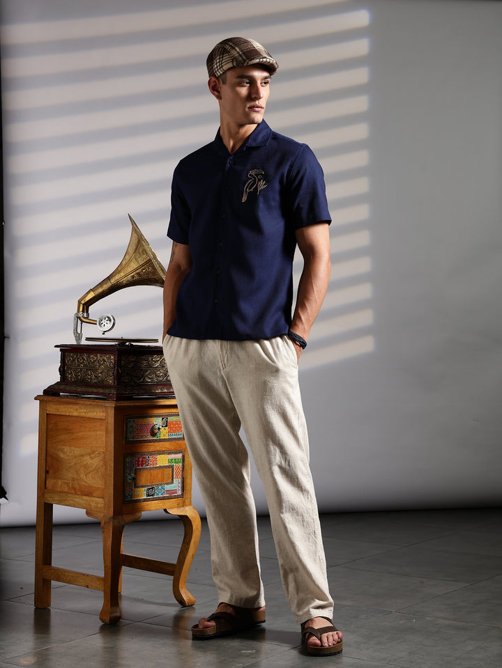 Golden Bird: Embroidery Textured Fabric Shirt
