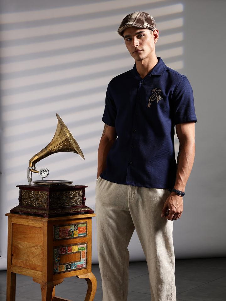 Golden Bird: Embroidery Textured Fabric Shirt