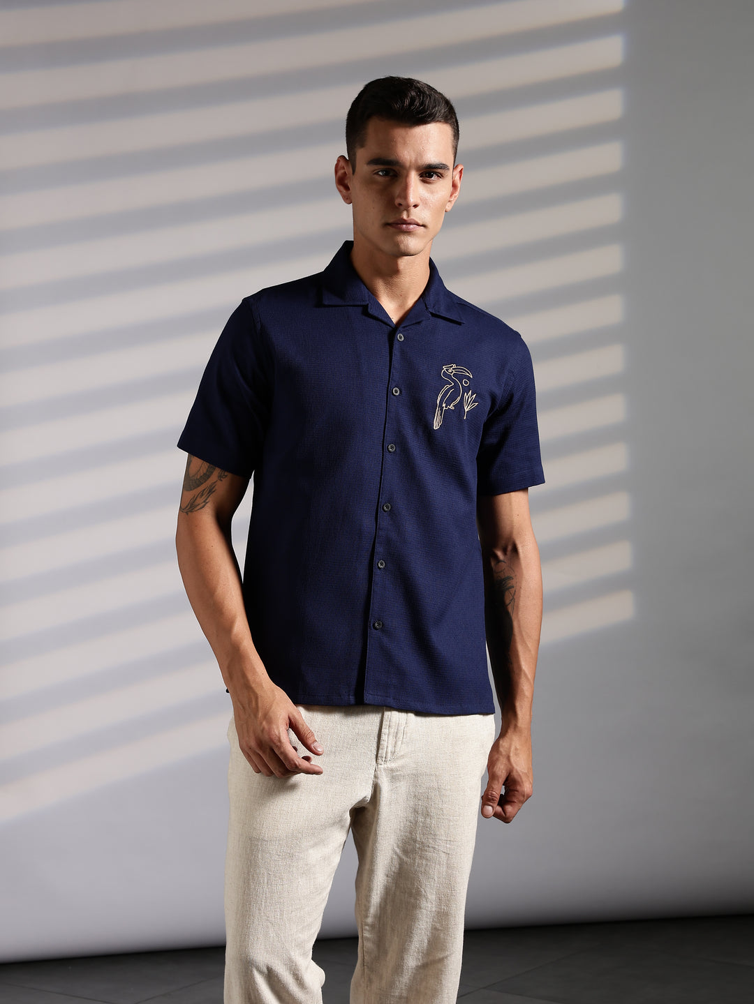 Golden Bird: Embroidery Textured Fabric Shirt