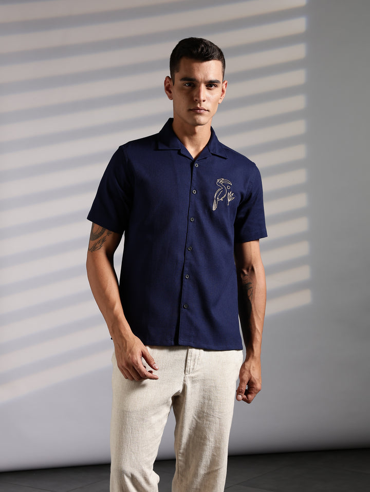 Golden Bird: Embroidery Textured Fabric Shirt