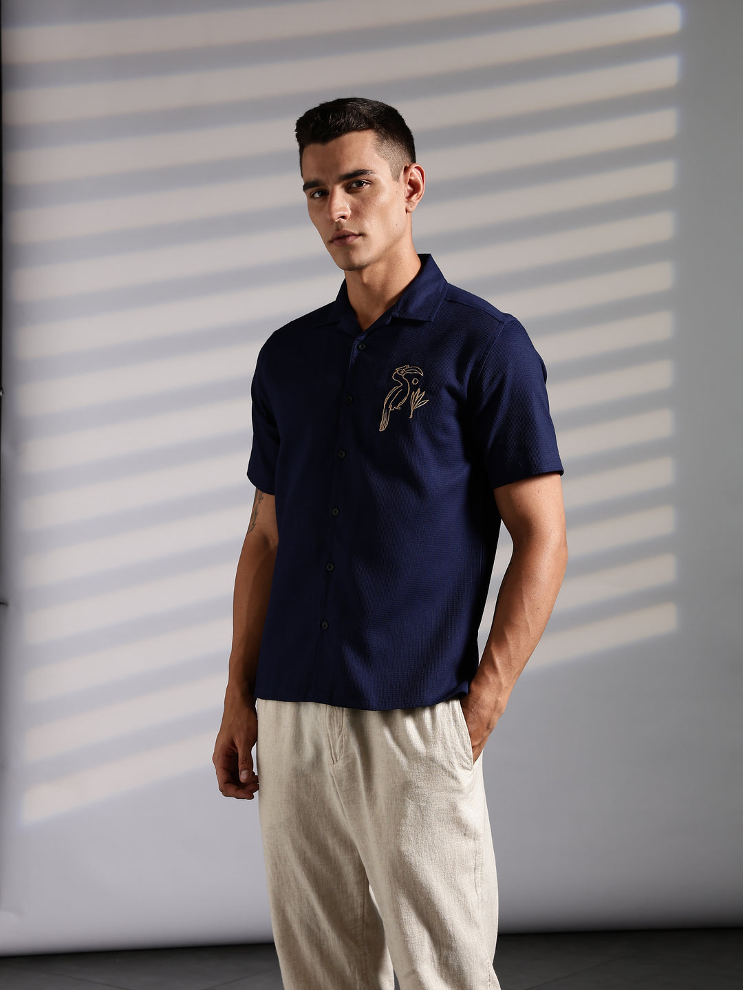 Golden Bird: Embroidery Textured Fabric Shirt