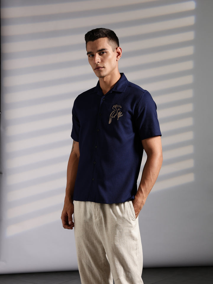 Golden Bird: Embroidery Textured Fabric Shirt