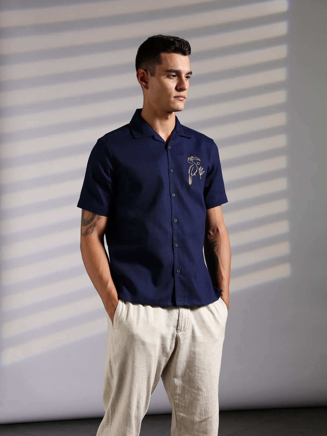 Golden Bird: Embroidery Textured Fabric Shirt