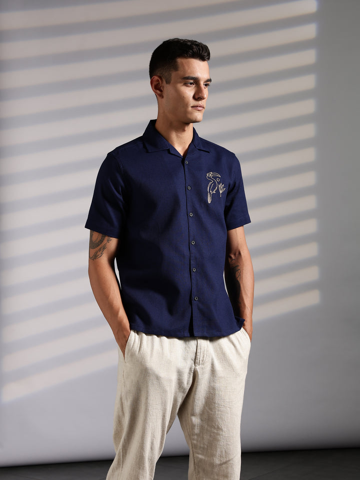 Golden Bird: Embroidery Textured Fabric Shirt