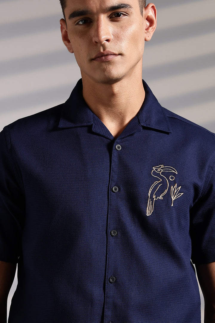 Golden Bird: Embroidery Textured Fabric Shirt