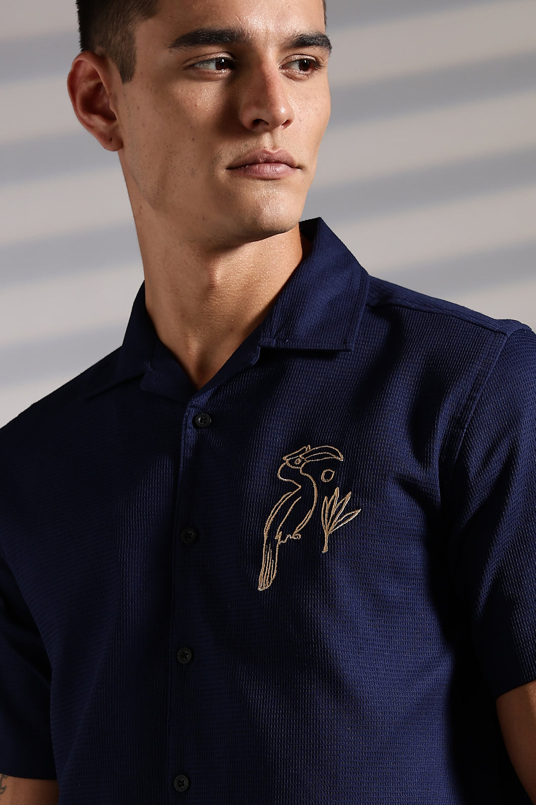 Golden Bird: Embroidery Textured Fabric Shirt