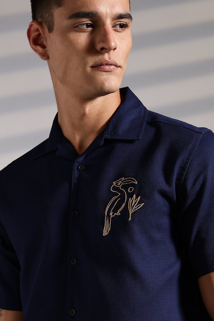 Golden Bird: Embroidery Textured Fabric Shirt