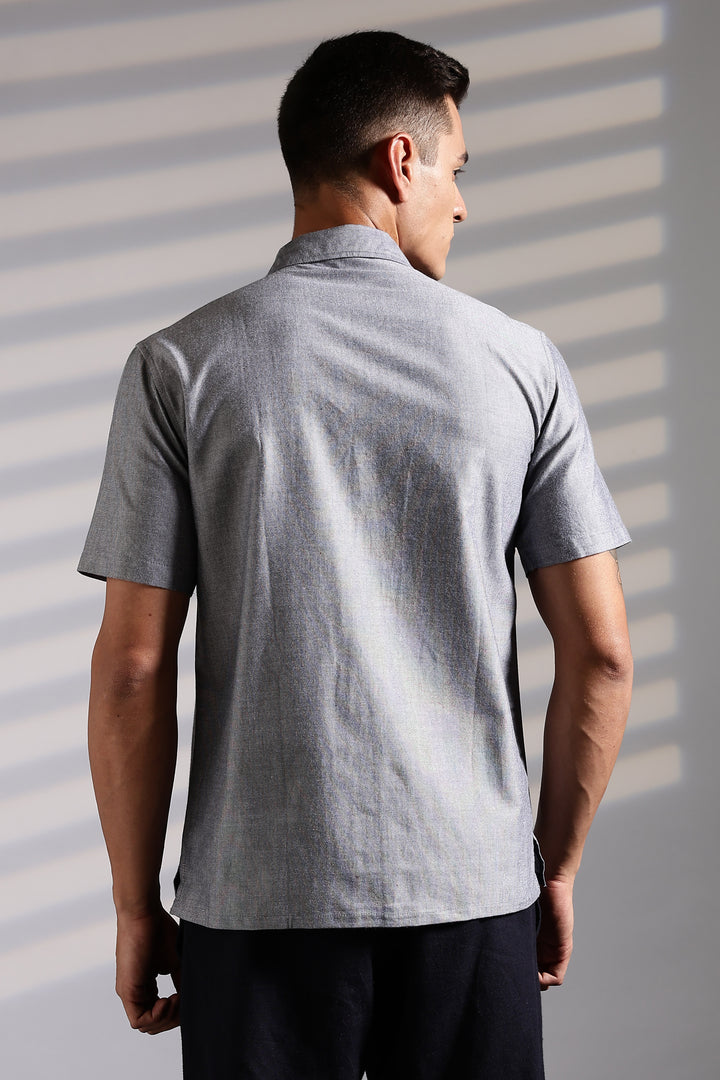 Old Money: Grey Embroidery Cuban shirt
