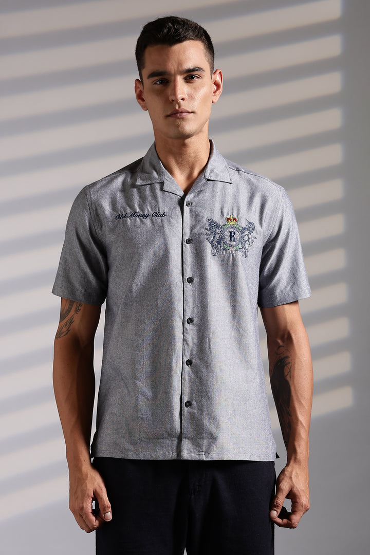 Old Money: Grey Embroidery Cuban shirt
