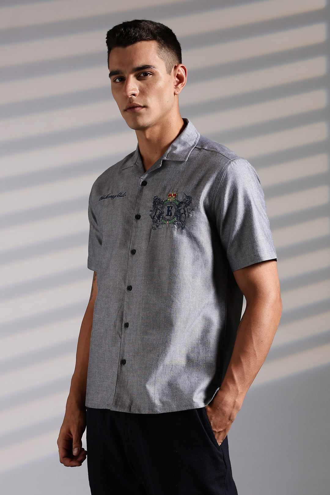 Old Money: Grey Embroidery Cuban shirt