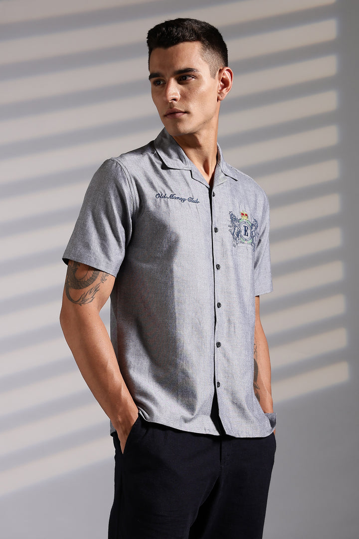 Old Money: Grey Embroidery Cuban shirt