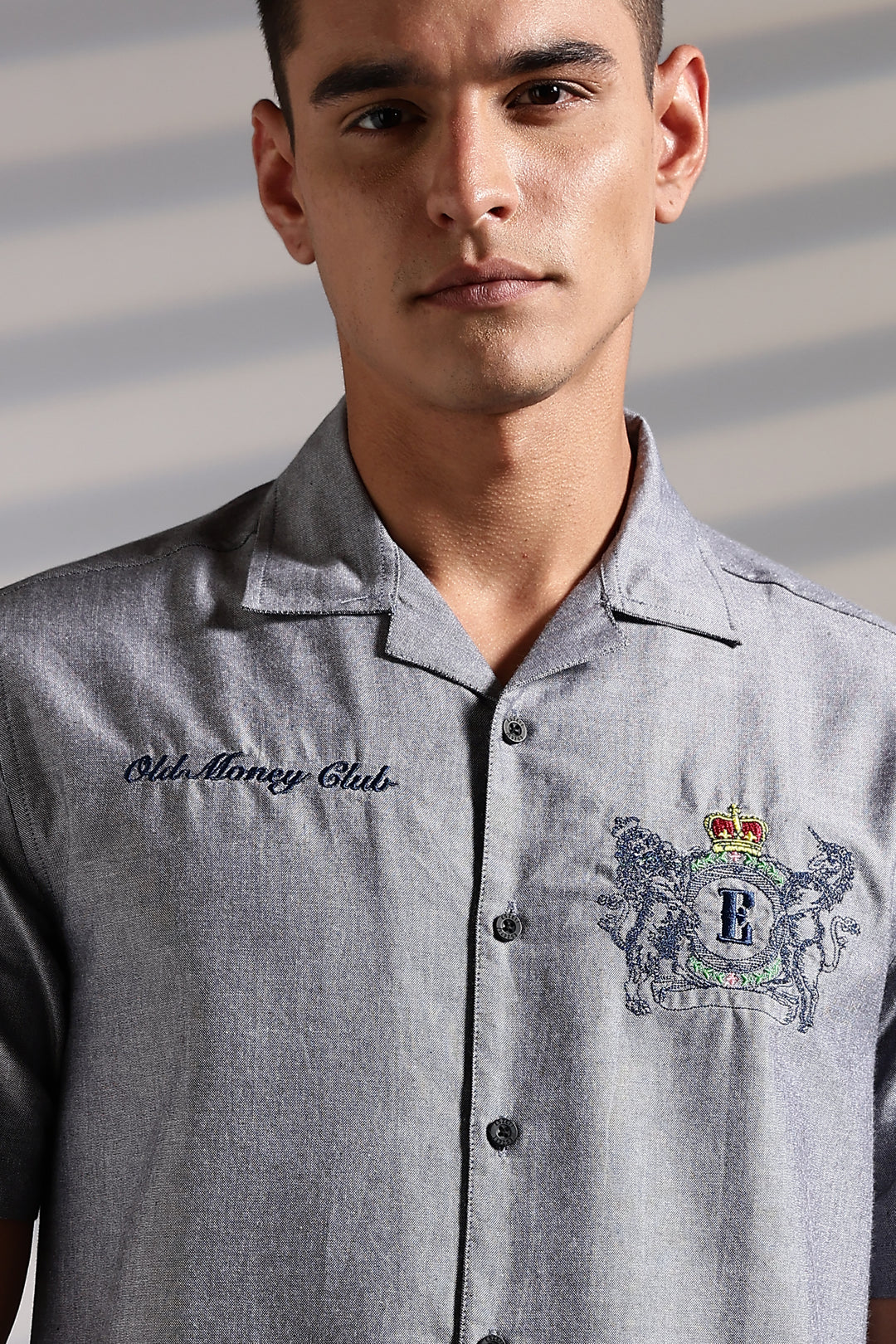 Old Money: Grey Embroidery Cuban shirt