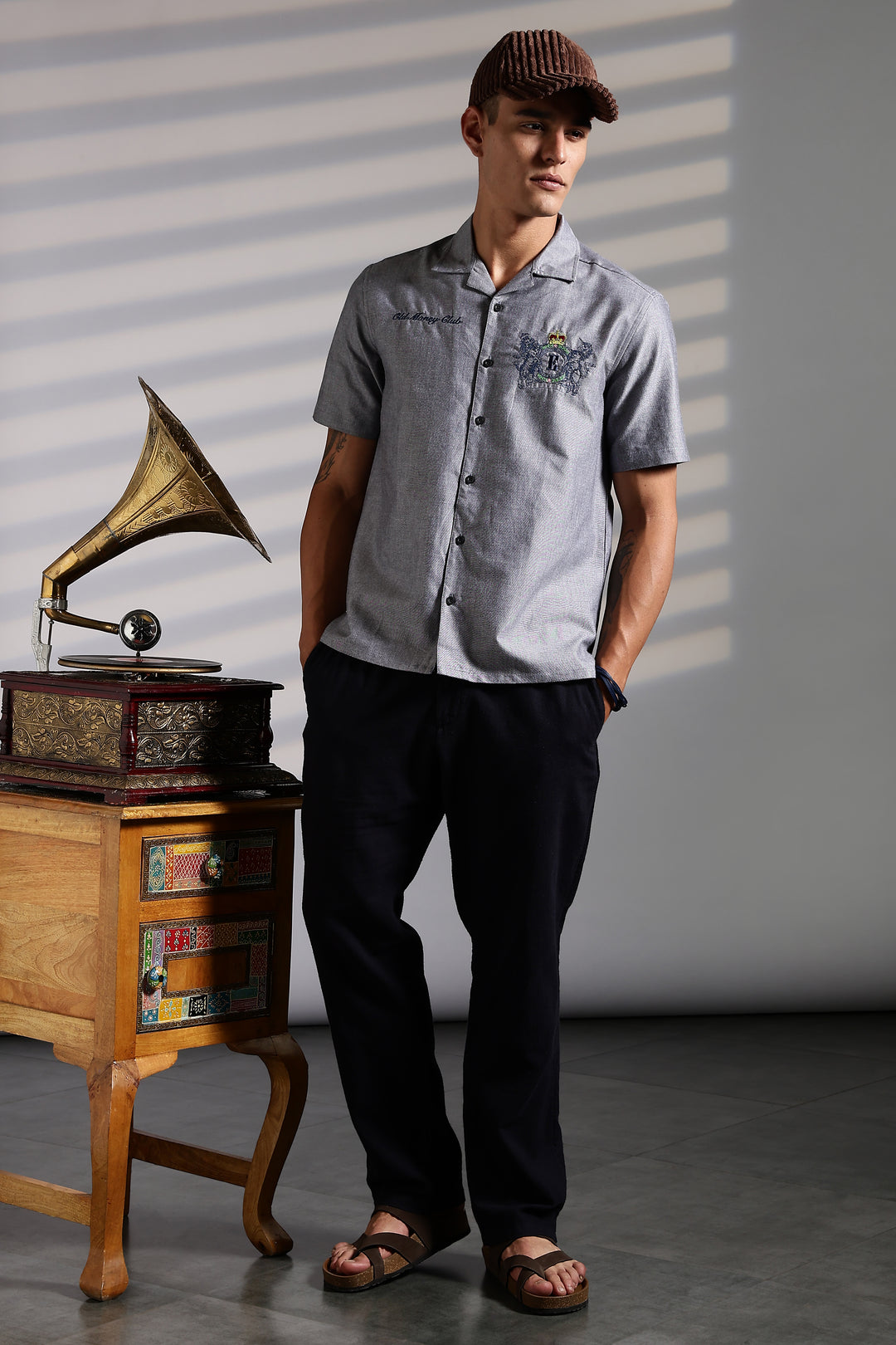 Old Money: Grey Embroidery Cuban shirt