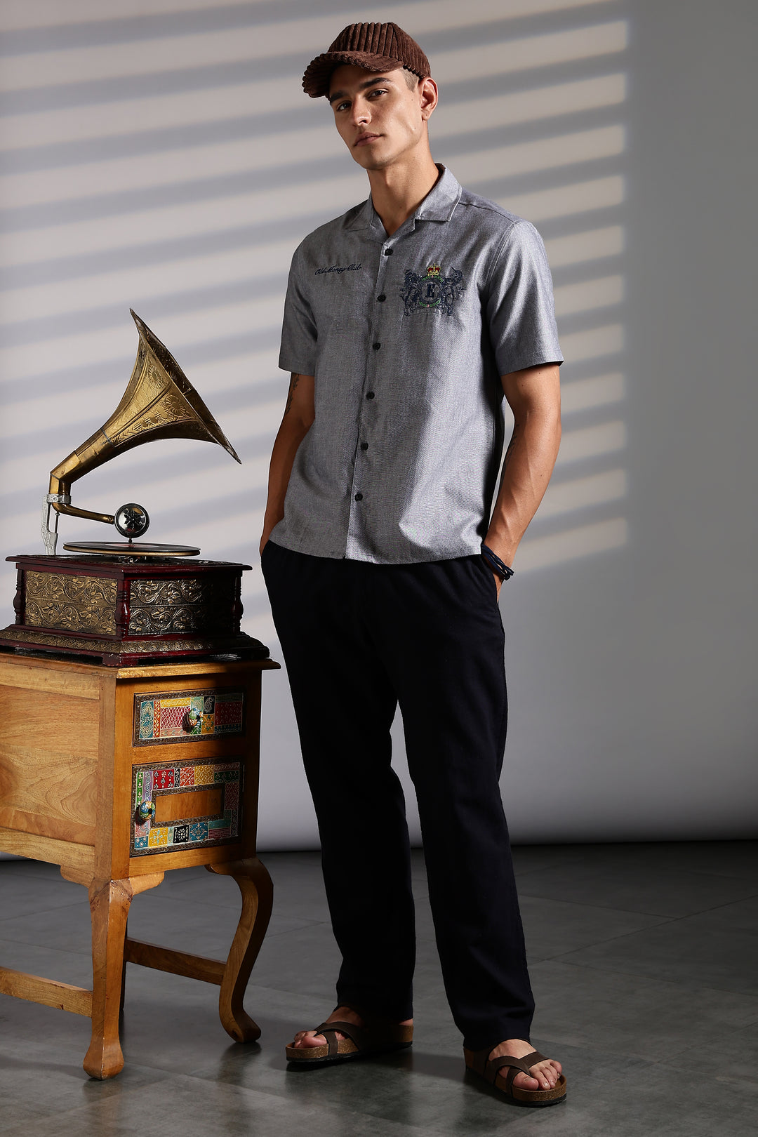 Old Money: Grey Embroidery Cuban shirt