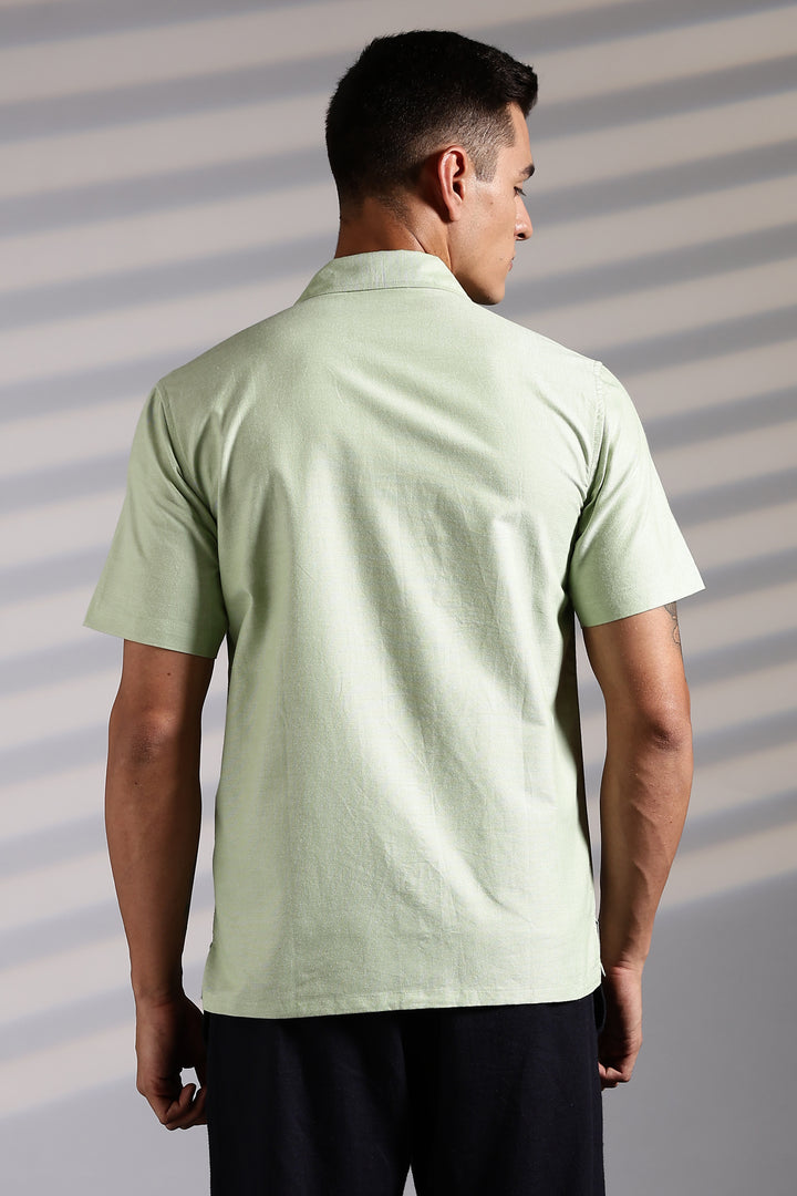 Cactus: Green Embroidery Cuban Shirt