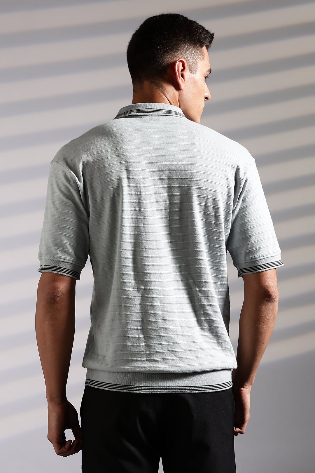 Textured Fabric Grey Oversized Polo Shirt