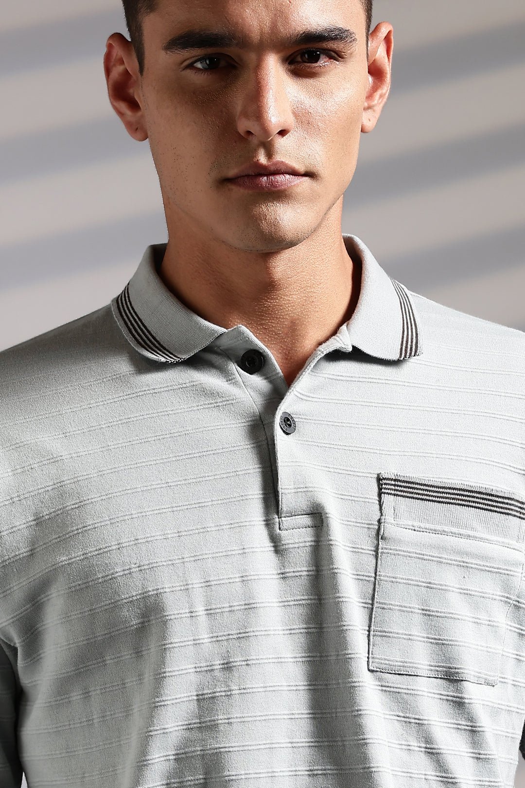 Textured Fabric Grey Oversized Polo Shirt