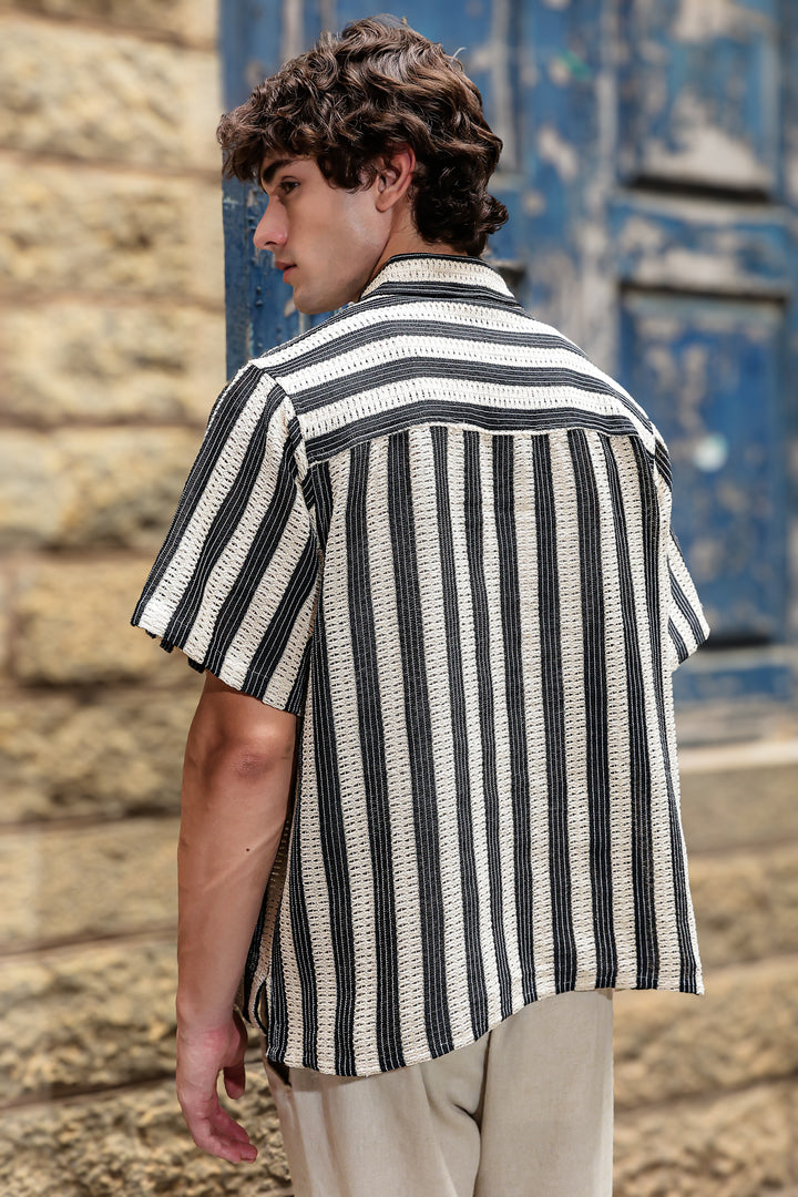Short Sleeve : Back Ecru Crochet Shirt
