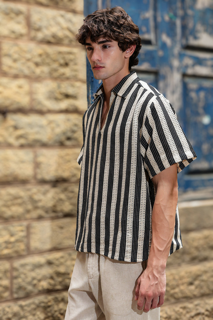 Short Sleeve : Back Ecru Crochet Shirt