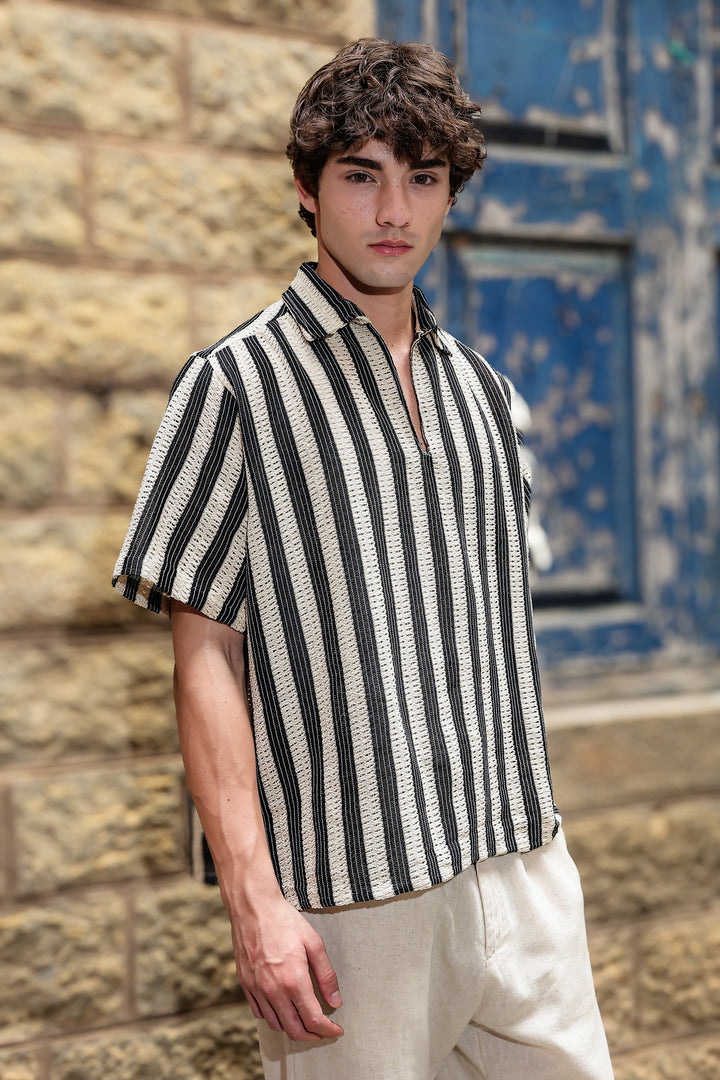 Short Sleeve : Back Ecru Crochet Shirt