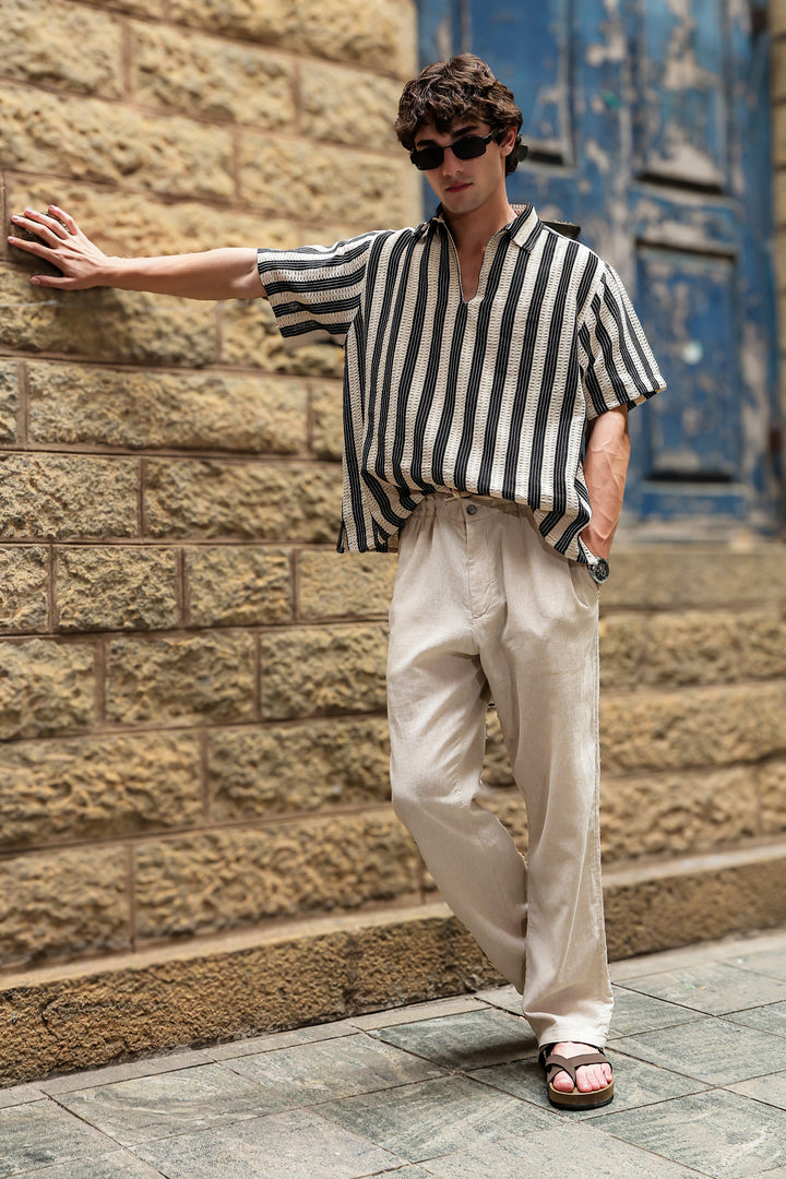 Short Sleeve : Back Ecru Crochet Shirt