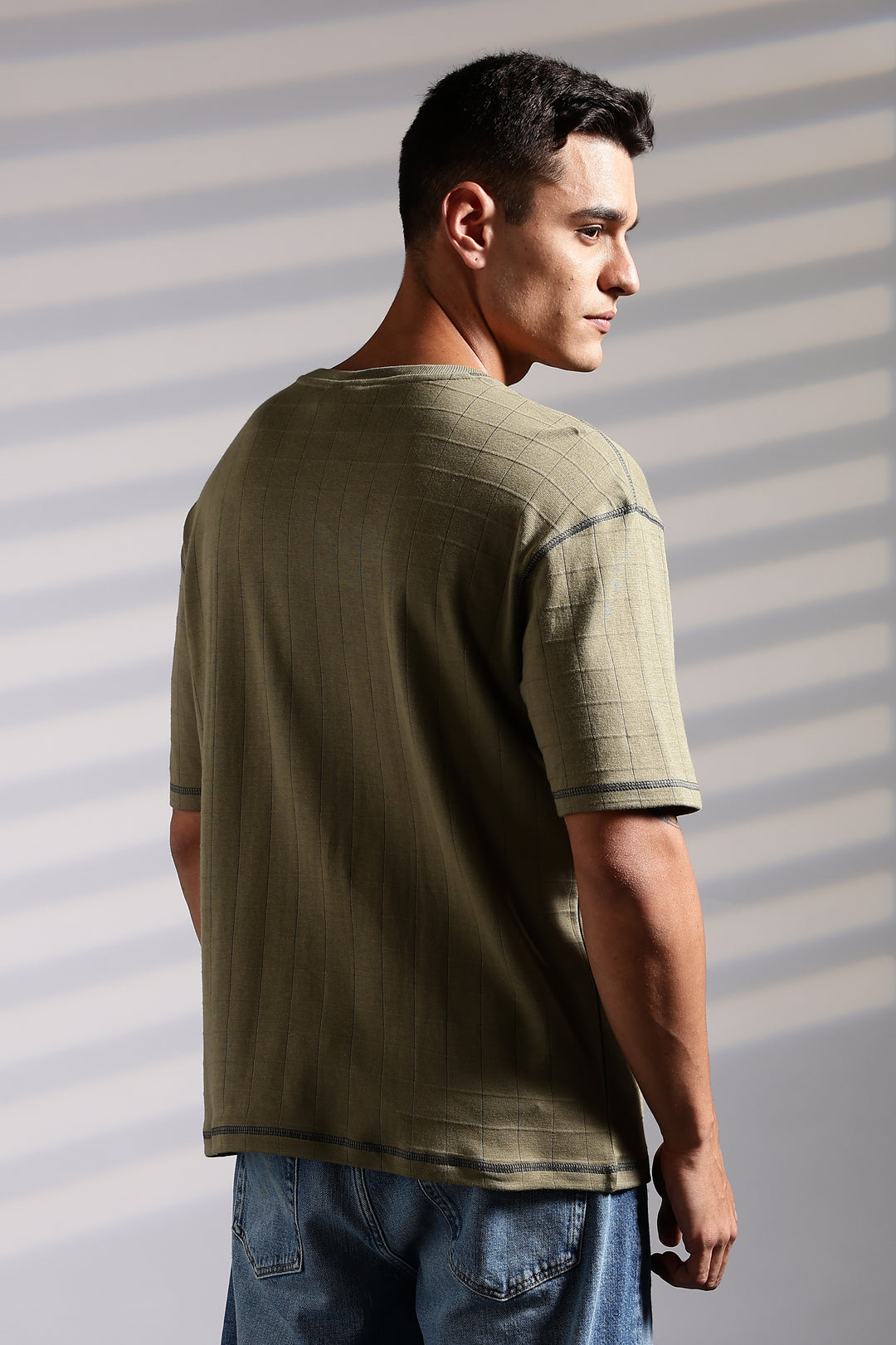 Textured Fabric Olive Oversized T- Shirt