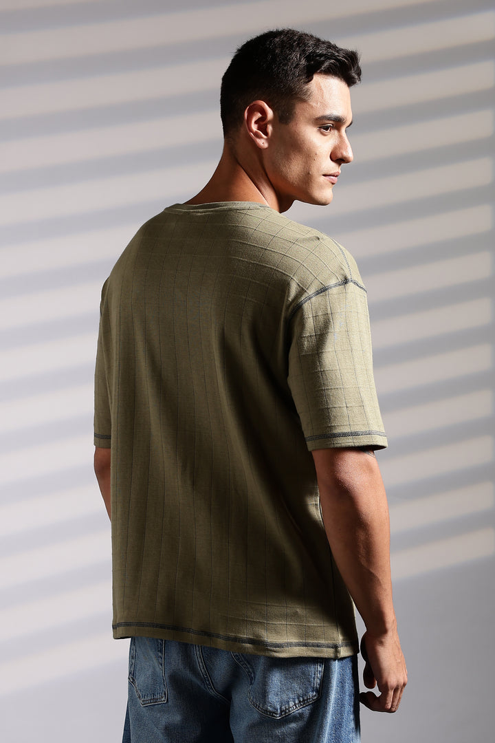 Textured Fabric Olive Oversized T- Shirt