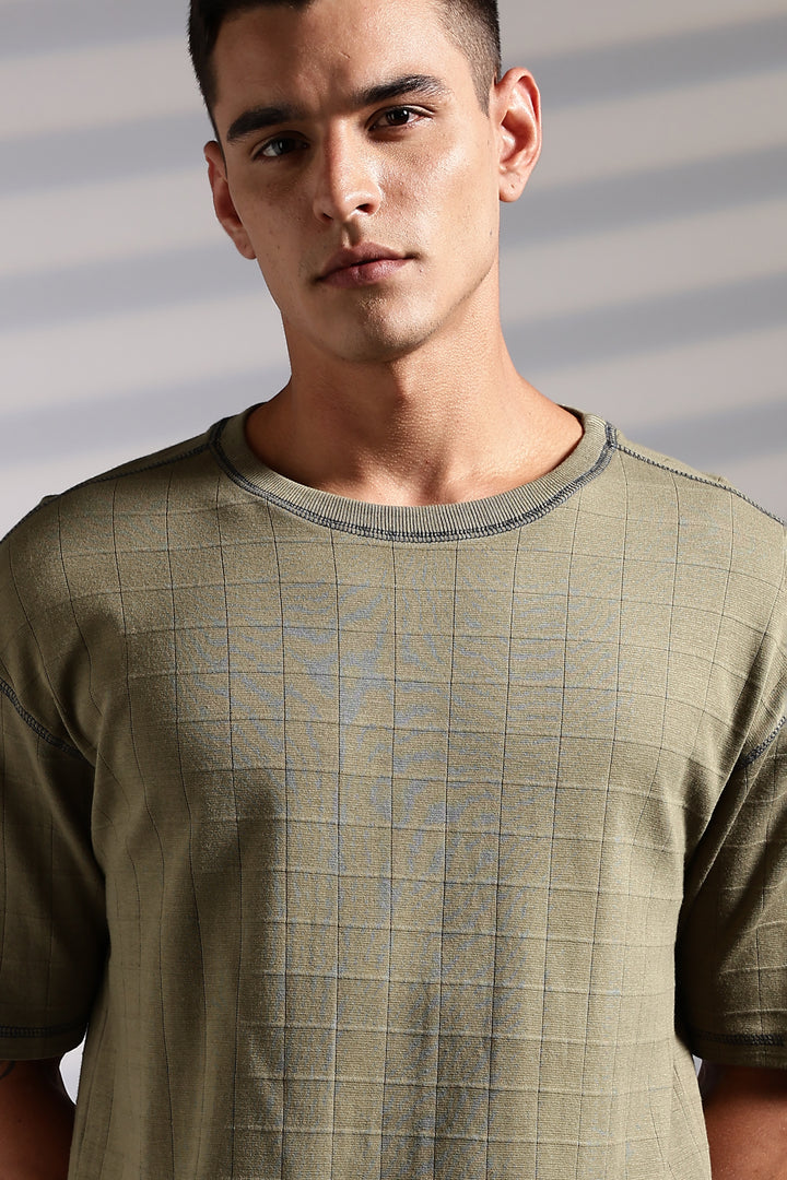 Textured Fabric Olive Oversized T- Shirt