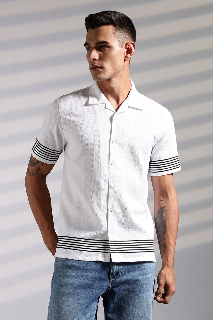 Elegant Black Stripes Cuban Shirt