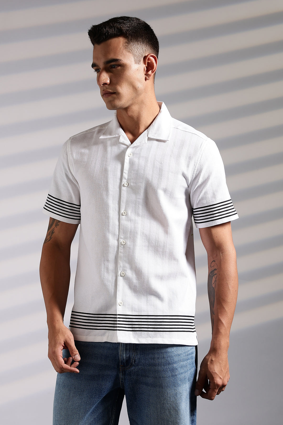 Elegant Black Stripes Cuban Shirt