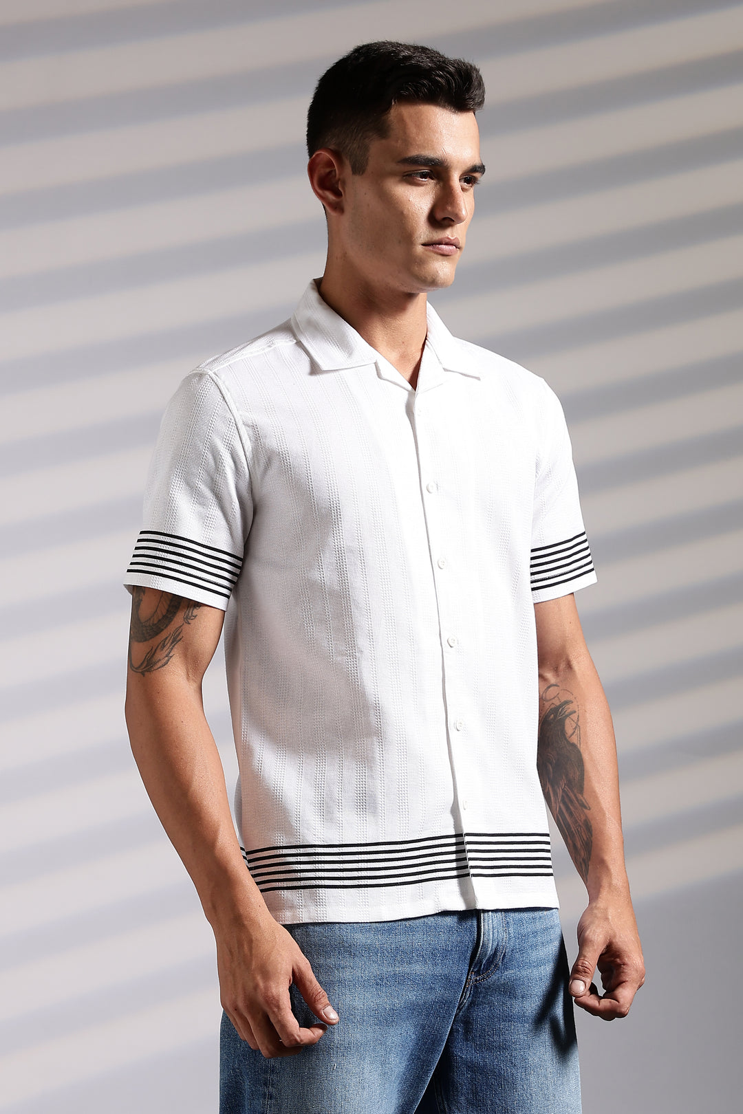 Elegant Black Stripes Cuban Shirt