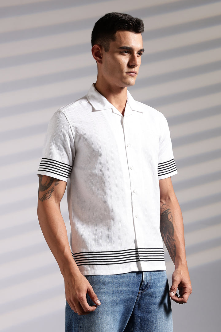 Elegant Black Stripes Cuban Shirt