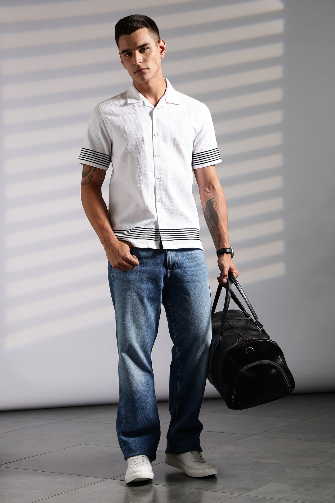Elegant Black Stripes Cuban Shirt